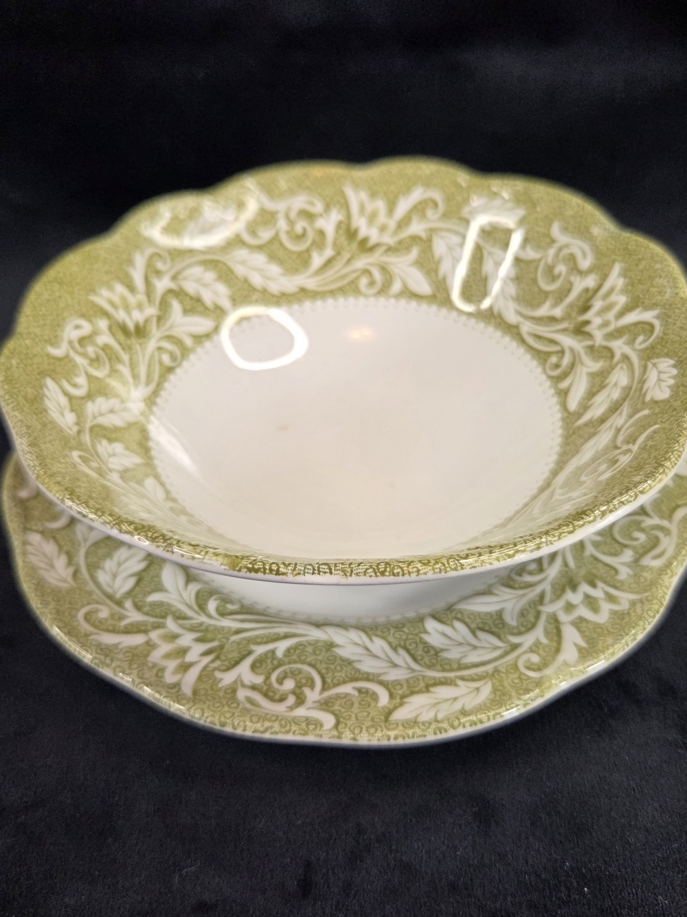 Vintage J. & G. Meakin "Renaissance Green" Sauce Bowl & Underplate Set